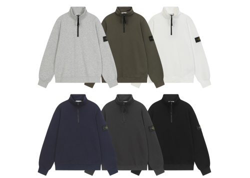 Stone Island Badge Logo Half-Zip Pullover Sweatshirt